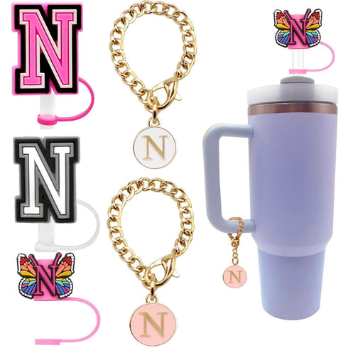 English Letter Butterfly Dust-proof Straw Cap Pendant Set for tumbler, Tumbler set Accessories